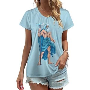 Griekse Mythologie Zeus Dames V-hals T-shirts Leuke Grafische Korte Mouw Casual Tee Tops XL
