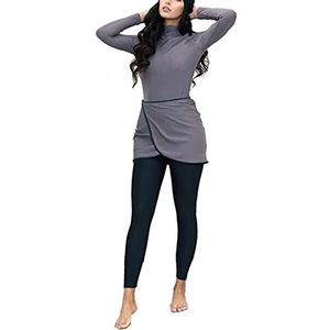 Vrouwen Volledige Cover Moslim Badmode 3 Stuk Set, Bescheiden Badmode Volledige Lengte Badpak, Meisjes & Dames Bescheidenheid Badmode Burkini Sneldrogend Zwemmen Kostuum Zonbescherming Strandkleding-Grijs||3XL