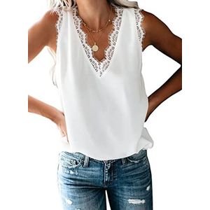 Uusollecy dames tanktop zomer mouwloze chiffon blousestop kanten V-hals vest top casual shirt tops blouse bovenstuk
