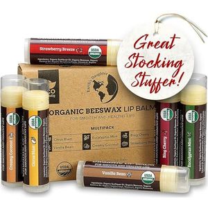 Earth's Daughter Usda Biologische lippenbalsem, set van 6 stuks, fruitaroma's, bijenwas, kokosolie, vitamine E, Best Lip Repair Chapstick voor droge gebarsten lippen.