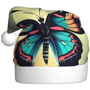 SSIMOO Handgetekende kleur vlinder 2 pluche kerstmuts voor volwassenen, feestelijke feesthoed, ideaal feestaccessoire voor bijeenkomsten