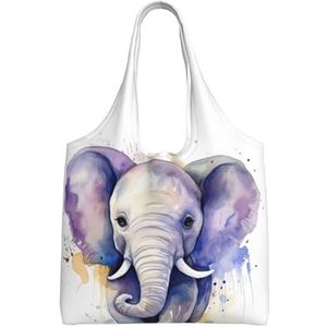 YNCATXZ Leuke Baby Olifant Aquarel Canvas Tote Bag Voor Vrouwen Esthetische Boodschappentassen Schoudertas Herbruikbare Boodschappentassen, Zwart, Eén maat