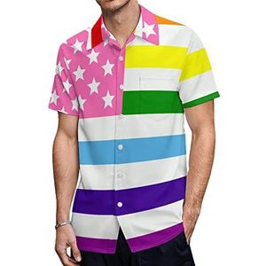LGBT Gay Pride USA vlag heren Hawaiiaanse shirts korte mouw casual shirt button down vakantie strand shirts XL
