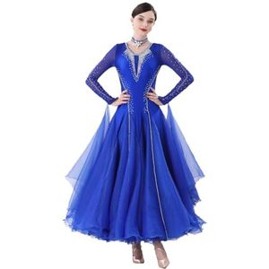 Nationale Standaard Ballroom Dansjurken Ronde Hals Wals Tango Wedstrijd Kostuum Dames Stage Social Dance Rok Prachtige Performance Dansoutfit,Blauw,3XL