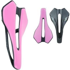 lluoqian Ultralicht fietszadel van geïntegreerde koolstofvezel, hol MTB-racefietszadel (roze, met kussen)