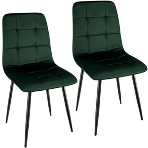WAFTING Eetkamerstoelen, set van 2, gestoffeerde stoel met hoge rugleuning en Nederlands fluwelen design, eettafelstoelen met metalen voet, voor eetkamer, woonkamer en ontvangstruimte, donkergroen