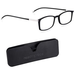 Read Optics Leesbril voor heren en dames, blauwlichtbril voor gaming en computers, superdunne vouwen, platte frames, 0,0 tot +2,5, Mat Zwart/Blauw Blok Lens, +2.0