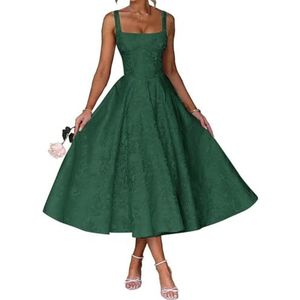 AHERKLL Spaghetti Bandjes Bruidsmeisjes Jurken Bloemen Satijn Jacquard Formele Avond Feest Maxi Jurk Thee Lengte HAH047, Hunter Groen, 32