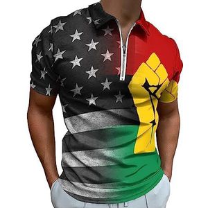 Vintage Ameriacn Black Power Afrikaanse Vlag Polo Shirt voor Mannen Casual Rits Kraag T-shirts Golf Tops Slim Fit
