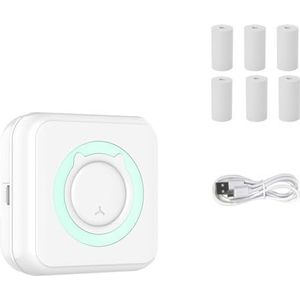 Thermisch Printer Mini Pocket Thermische Printer Draagbare Draadloze BT Connect 200 Dpi Foto Etiket Memo Lijst Drukinkt Gratis Printer Met Papierrol Duidelijk Snel(B add 6xWhite Paper)