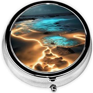 View Under The Moon & * Pill Box, kleine pillendoos voor portemonnee en zak, metalen ronde medicijnorganisator reizen 3 compartimenten pillendoos.