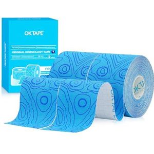 OK TAPE PRO kinesiologie-tape, kinesiotape, waterdicht, elastisch, 5 cm x 5 m (2 rollen, blauw)