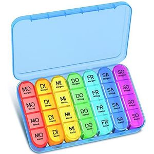 Betife Pillendoos 7 Dagen Met 4 Vakken - Ochtend, Middag, Avond, Nacht - BPA-vrij, Grote Medicijnbox in Blauw
