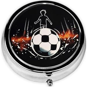 Cute I Love Soccer draagbare pillendoos - Ronde pillenorganisator, doseerkoffer, 3 compartimenten medicijnpillendoosje voor reizen, kleine pillendoos voor portemonnee en zak