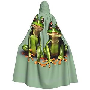 Bxzpzplj Grappige groene kikkers 1 print mystieke mantel met capuchon voor mannen en vrouwen, Halloween, cosplay en carnaval, 185 cm