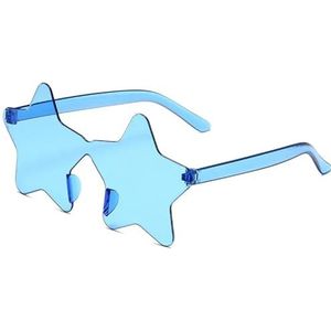 UBOHUZ 20 stuks frameloze stervormige, effen brillenglazen voor brillen, coole discobrillen voor dames en heren, modieuze pentagram-zonnebril voor dames en meisjes (blauw)