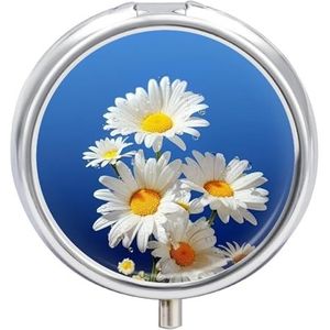 Pillendoos 3 compartimenten ronde pillenorganizer kleine pillenetui voor reizen, mooie madeliefje dagelijkse metalen pillencontainer, draagbare medicijnorganizer voor vitaminen supplement portemonnee