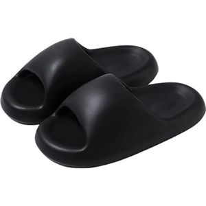 UBOHUZ Vrouwen Zomer EVA Dikke Enige Slides Koppels Effen Kleur Comfortabele Antislip Thuis Slippers Voor Badkamer, Zwembad, Zwart, 40-41