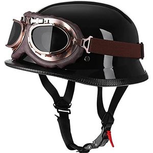 Vintage motorhelm met bril, DOT-goedgekeurde retro-schedelkap voor heren en dames, halfhelm voor volwassenen, scooter Street Cruiser, bromfiets, Jet-stijlhelm Decoration