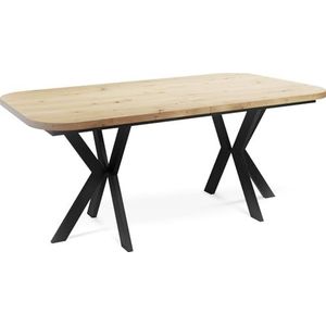 WFL GROUP Uittrekbare eettafel in moderne stijl - rechthoekige tafel met zwarte metalen poten - industriële tafel met afgeronde hoeken - ruimtebesparend - 200 x 100 cm - eiken Artisan