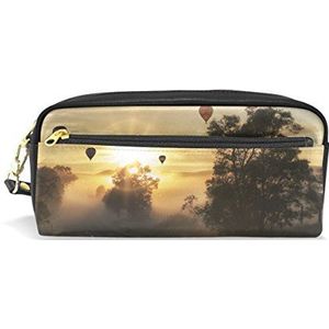 Eslifey Ballon Sunset Landschap Draagbare Pouch PU Lederen School Pen Case Stationaire Potlood Zakken Waterdichte Cosmetische Tas Make-up Beauty Case