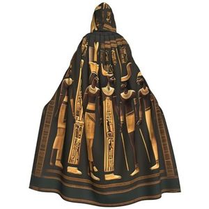 Bxzpzplj Oude Egyptische hiërogliefen mantel met capuchon voor mannen en vrouwen, volledige lengte Halloween maskerade cape kostuum, 185 cm