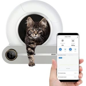 Automatische Kattenbak - Zelfreinigende Kattenbak - Inclusief App - Met kattenbakmat en 3 rollen opvangzakjes - 65L - Zedar K900