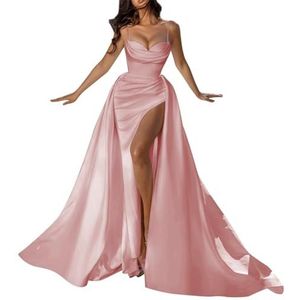 Satijnen Galajurken voor Vrouwen Zeemeermin Formele Avondbaljurken met spleet Ceremonie Jurken Plus Size, Stoffige Roos, 32
