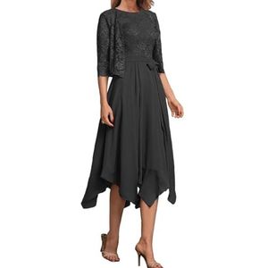 2 Stuks Moeder Van De Bruid Bruidegom Jurken Met Jassen Kant Formele Avond Grootmoeder Jassen Thee Lengte ZM193, Zwart, 32