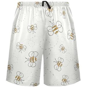 LI ZHI XIN Herenpyjamabroek, korte pyjamabroek, zomer casual shorts, elastische tailleband met trekkoord, rechte losse pasvorm met 2 zakken, S-XXL bijenpatroon, Meerkleurig, S