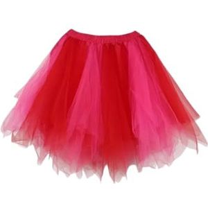 Boolavard Volwassen Vrouwen 80's Tutu Rok Gelaagde Tule Petticoat Halloween Tutu (DE/NL/SE/PL, Alfabetisch, XXL, 3XL, Regular, Regular, Rood Roze)