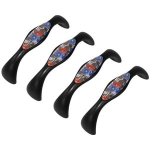 JAVENPROEQT 4-pack handgrepen voor kasten en laden, bloemenpatroon achtergrond blauw rode bloemen keukenkast trekt 5 inch gat midden lade trekt hardware voor kast kledingkast