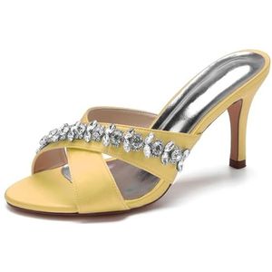 SYDZSW Ivoor trouwschoenen met naaldhak, bruidsschoenen, hoge hakken, satijn, sandaal, riem met strass, 35-42, Goud, 35 EU