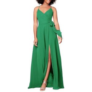 HPPEE Damesjurk met spaghettibandjes, V-hals, chiffon, bruidsmeisjesjurk, mouwloos, formele avondjurk, Groen, 36
