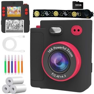 Ambesty kindercamera, digitale camera voor kinderen met printpapier, 32G TF-kaart, 2,4 inch scherm, 1080p videocamera, directe druk, kerstcadeau voor kinderen van 3 tot 12 jaar