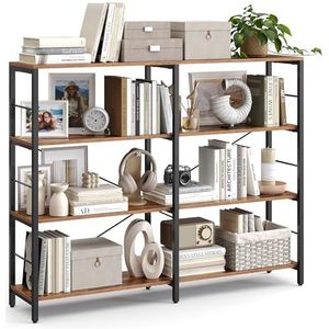 VASAGLE Boekenkast, 4-laags vrijstaande plank, 30 x 120 x 109 cm, industrieel ontwerp, voor woonkamer, studeerkamer, balkon, keuken, vintage bruin en zwart LLS131K01