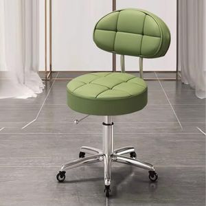 Verstelbare ronde draaistoel met 5 klauwen en wielen, PU-leren rolkruk met rugleuning, rolbarkruk for schoonheidssalon of baliewerk(Green)