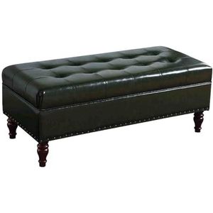 JAVYPPT Ottomans Krukken Brede rechthoekige opbergbank, gestoffeerd leer met grote opbergruimte voor de woonkamer, entree, slaapkamer, modern (K groen, 100 x 40 x 41 cm)