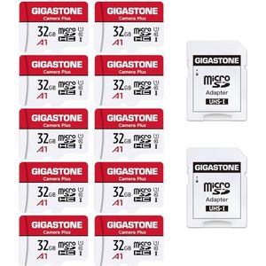 Gigastone Geheugenkaart 32 GB set van 10 kaarten, camera plus serie, snelheid tot 90 MB/s. Ideaal voor Full HD Video Gopro drone camera, U1 Micro SDHC-kaart met mini-beschermhoes en SD-adapter.