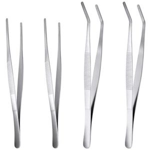 Bangbobi 4-delige pincetenset, roestvrijstalen pincet 14 cm (2x puntig pincet & 2x gebogen pincet) – lang pincet, medische pincetenset, lang pincet, puntig pincet, professionele pincet