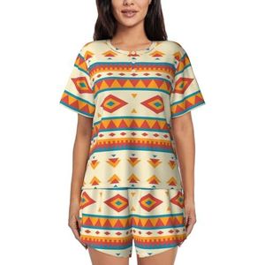 RIVETECH Native American Print Pyjama met korte mouwen voor dames - comfortabele korte sets, nachtkleding met zakken, Zwart, XL