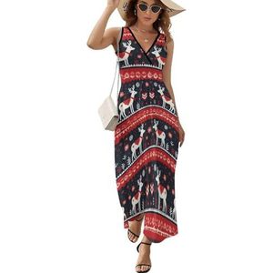 Kerst rendieren sneeuwvlok dames mouwloze V-hals maxi-jurk casual zomer lange jurk