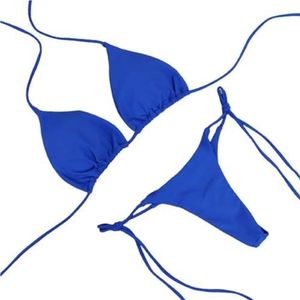 XPJYUA Bikini voor dames, sexy bikini, effen, met nekriem, badpak voor dames, set voor strand, Blauw, L