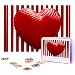 300 Stuk Jigsaw Puzzel voor Volwassenen Gepersonaliseerde Foto Puzzel Rood en Wit Gestreept Hart Aangepaste Houten Puzzel voor Familie, Verjaardag, Bruiloft, Game Nachten Geschenken, 15""x10.2