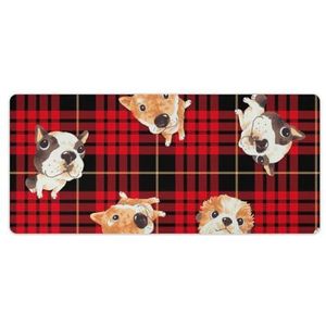Hond op Buffalo Plaid Mode Bureau Muismat Antislip Gaming Muismat Accessoires Decor 40x90cm