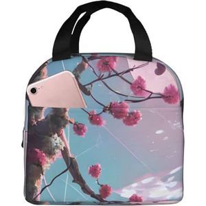 Kleine roze bloemen unisex verdikte geïsoleerde lunchtas met voorvak voor werk reizen wandelen picknick