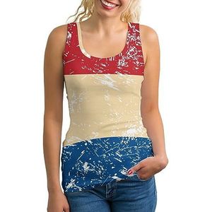 Holland Retro Vlag Mode Tank Top voor Vrouwen Gym Sport T-shirts Mouwloos Slank Yoga Blouse Tee S