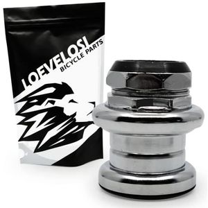 LOEVELOSI Fiets Stuurset 1-1/8 inch chroom racefiets schroefdraad lagerset retro stuurkop lagers 1 1/8"" zilver bicycle headset