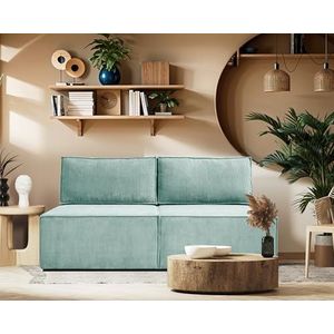 Kaiser Möbel - Bank met slaapfunctie - Compi Bank voor de woonkamer - Slaapbank, binnenvering, bankstel, gestoffeerde bank, zithoek - Easy-Clean corduroy stof - 98x192x90cm - Turquoise