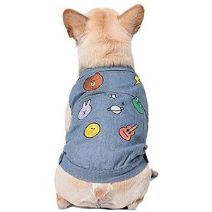 YABAISHI Dog Kleding Washed Denim Pet Dog T-shirt geborduurd Vest Casual Top (Color : As shown, Size : S)